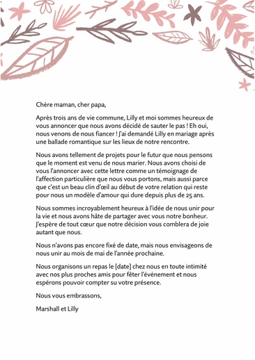 Un exemple de texte d'annonce de ses fian&ccedil;ailles