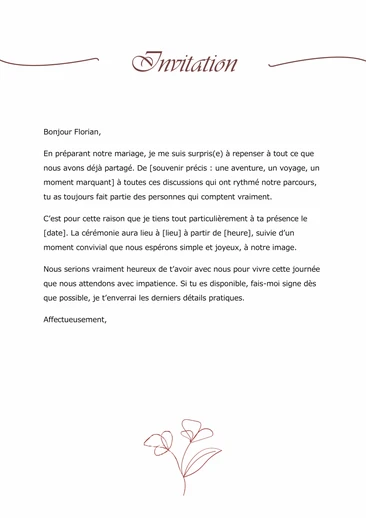 Une lettre d'invitation au mariage