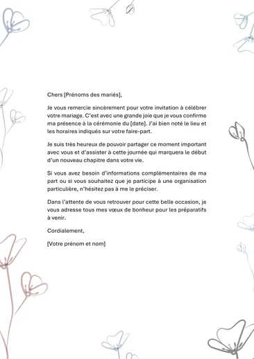 Un exemple de réponse à une invitation à la cérémonie du mariage