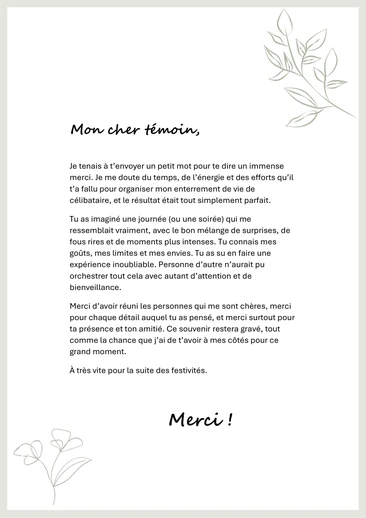 Un message de remerciement après un EVJF