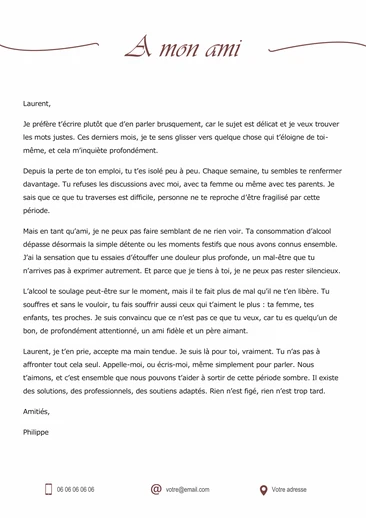Une lettre de soutien &agrave; un ami alcoolique