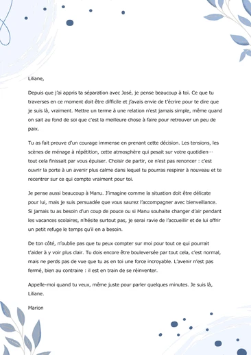 Un message de soutien &agrave; une amie divorc&eacute;e