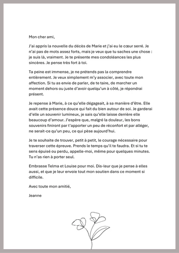 Une lettre de r&eacute;confort apr&egrave;s un d&eacute;c&egrave;s