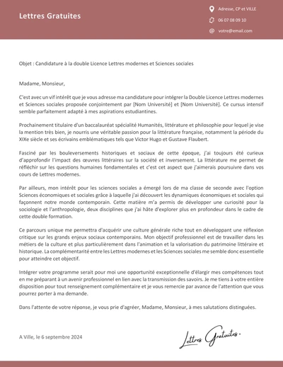 Une lettre de motivation pour une Double Licence