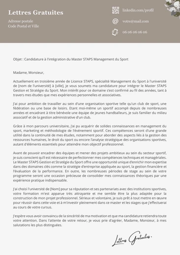 Une lettre de motivation pour un Master STAPS Management du Sport