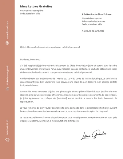 Une lettre pour récupérer son dossier médical
