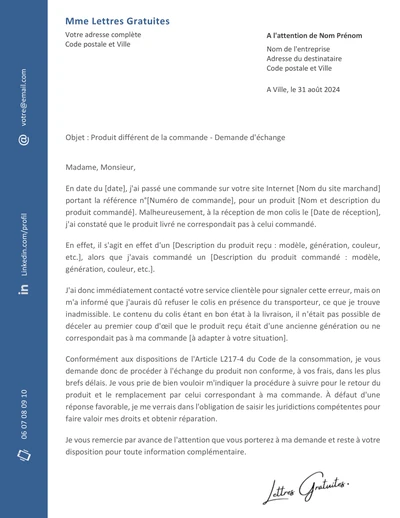 Signaler une erreur de commande