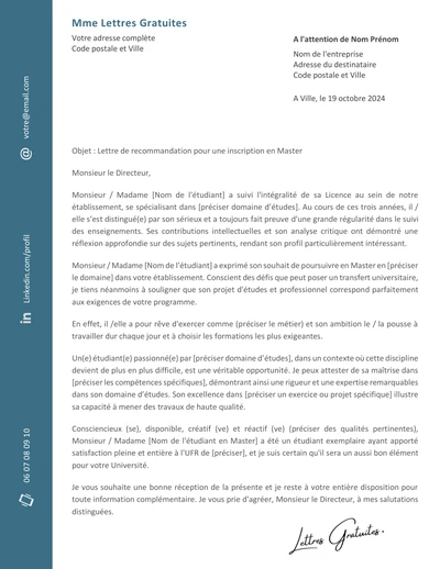 Une lettre de recommandation pour un étudiant