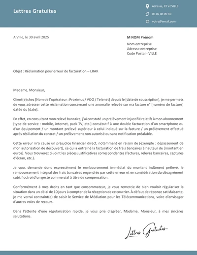 Une lettre de réclamation à Proximus, VOO ou Telenet