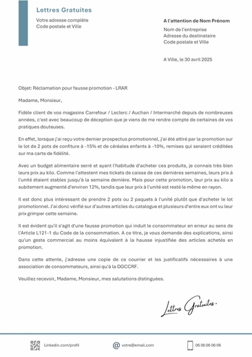 Une lettre de réclamation à Carrefour, Leclerc, Auchan ou Intermarché