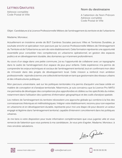 Une lettre de motivation pour la Licence Pro MATU