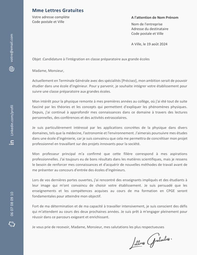 Une lettre de motivation pour une CGPE