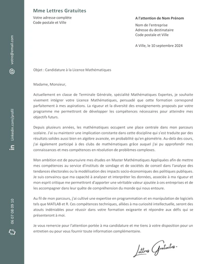 Une lettre de motivation pour la Licence Mathématiques