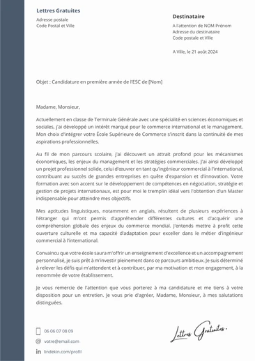 Une lettre de motivation pour une école de commerce