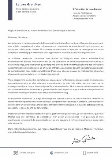 Une lettre de motivation pour un Master AES