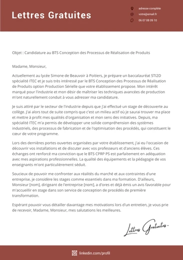 Une lettre de motivation pour le BTS CPRP option Production Sérielle