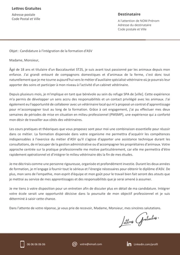 Une lettre de motivation pour la formation d'auxiliaire vétérinaire