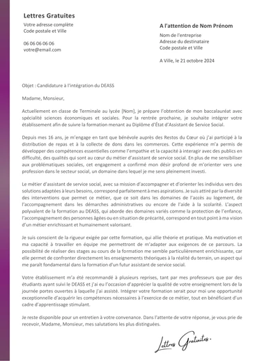 Une lettre de motivation pour la formation d'assistante sociale