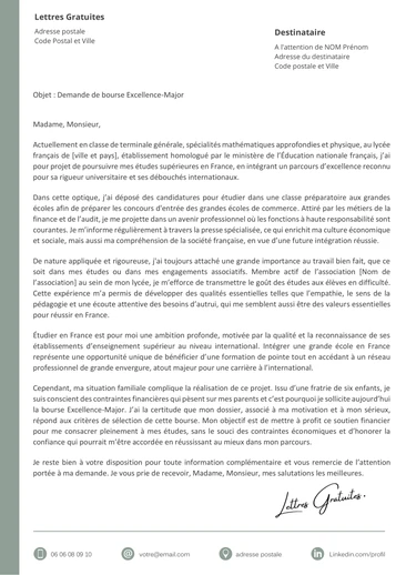 Une lettre de motivation pour la bourse Excellence Major