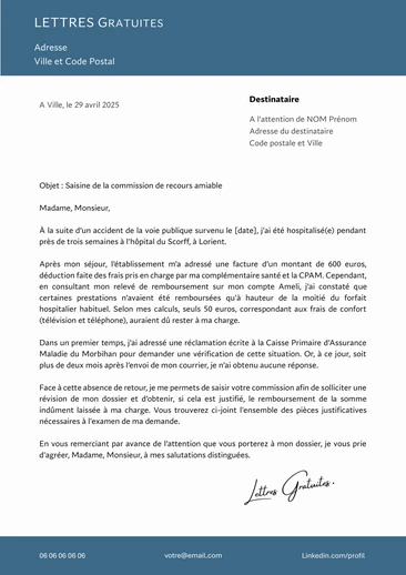 Une lettre pour contester une décision de la Sécurité sociale auprès de la CRA
