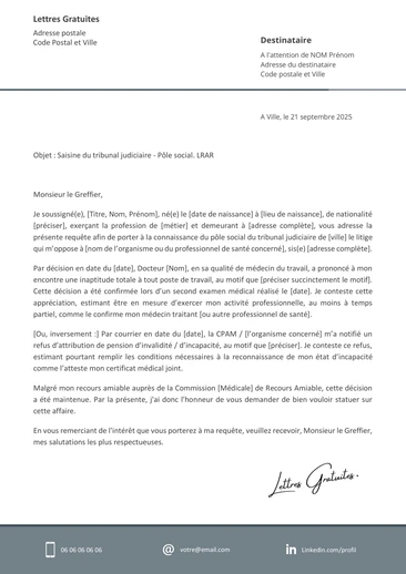 Une lettre de saisine du Pôle Social