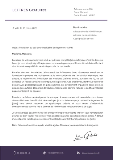 Une lettre pour quitter un logement insalubre sans préavis