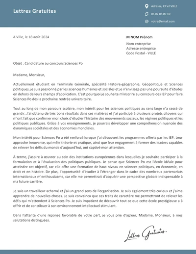 Une lettre de motivation pour Sciences Po