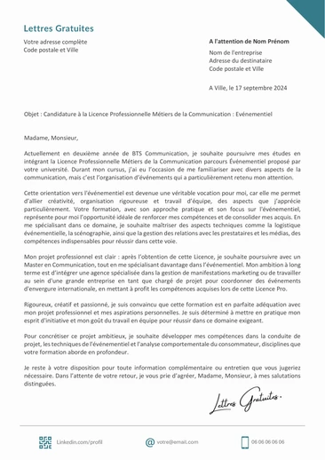 Une lettre de motivation pour la Licence Pro Métiers de la Communication
