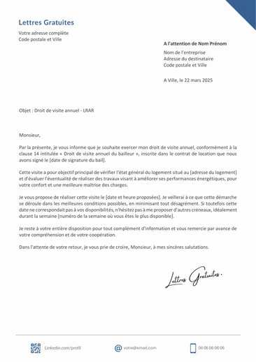 Une lettre de demande de visite du logement loué