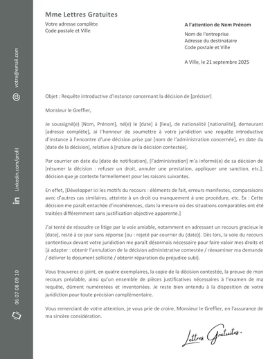 Une lettre de recours au tribunal administratif