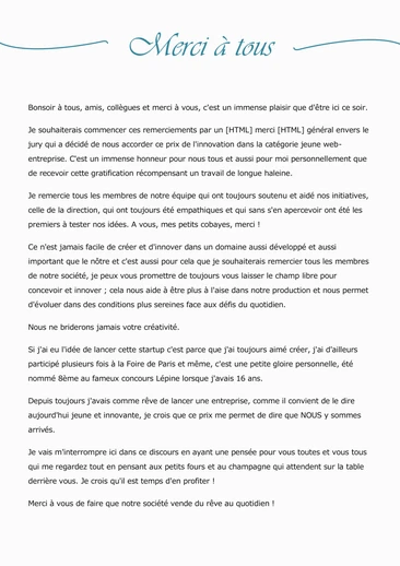 Un exemple de discours de remerciement après un prix reçu