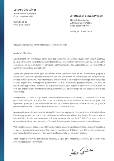 Une lettre de motivation pour le BUT Info Com