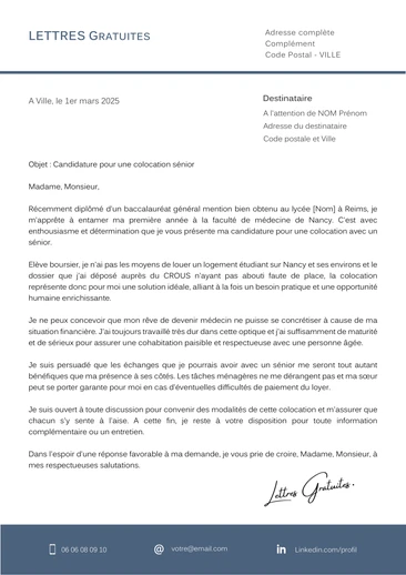 Une lettre de motivation pour une colocation entre un étudiant et un s&am