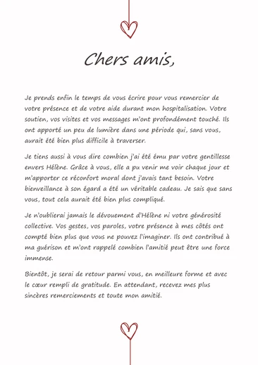 Une lettre de remerciement pour le soutien moral