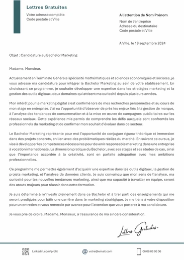 Une lettre de motivation pour un Bachelor Marketing