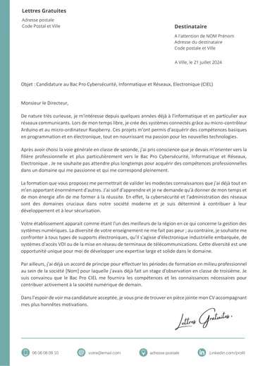 Une lettre de motivation pour le Bac Pro CIEL