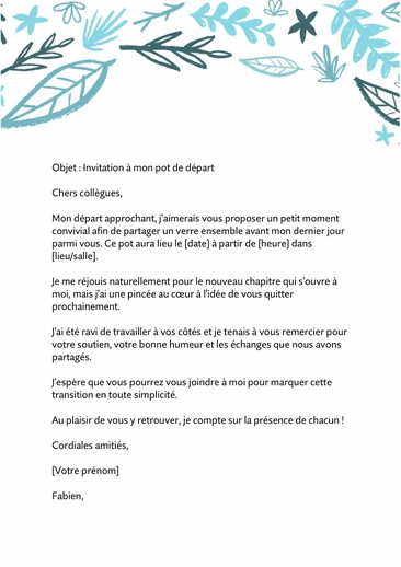 Un exemple de mail d'invitation à un pot de départ