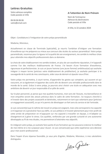 Une lettre de motivation prépa paramédicale