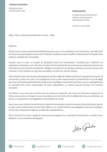 Une lettre de réclamation d'un copropriétaire au syndic