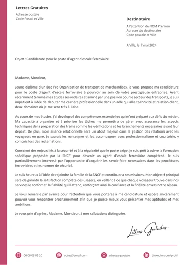 Une lettre de motivation d'un agent d'escale ferroviaire