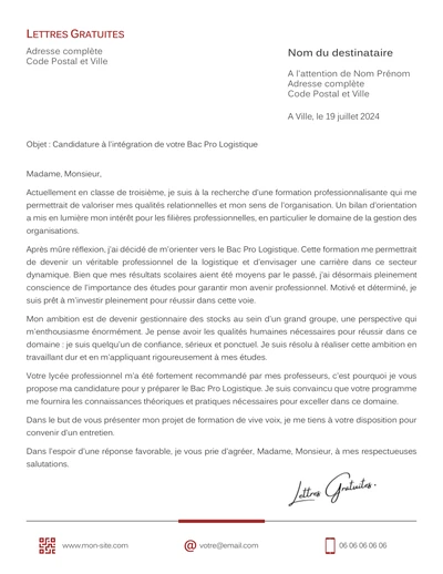 Une lettre de motivation pour le Bac Pro Logistique