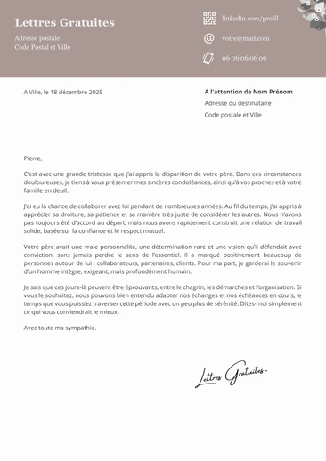 Une lettre de condol&eacute;ances professionnelle