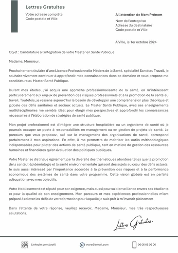 Une lettre de motivation pour un Master Santé Publique