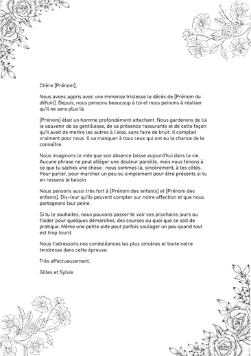 Une lettre de condol&eacute;ances &agrave; une amie qui a perdu son mari