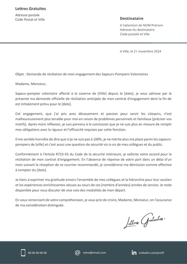 Une lettre de démission Sapeur Pompier Volontaire