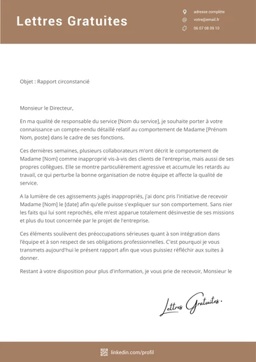 Un exemple de rapport circonstancié des faits