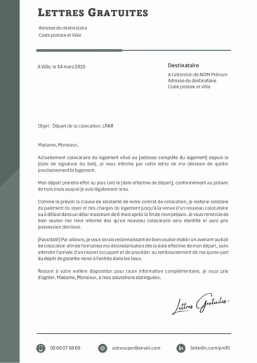 Une lettre de résiliation du bail d'une colocation
