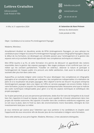 Une lettre de motivation pour la Licence Pro Aménagement Paysager