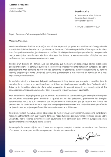 Une lettre de motivation pour une demande d'admission