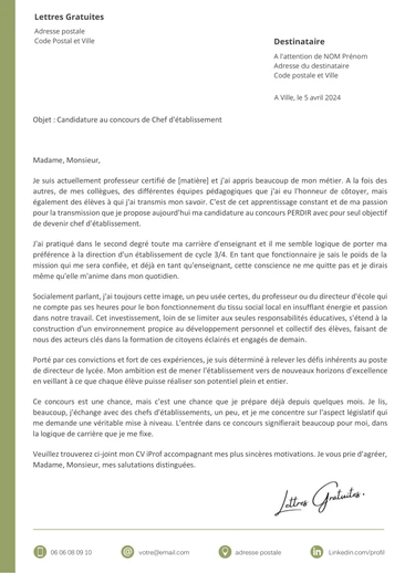 Une lettre de motivation d'un futur directeur de collège ou de lycé